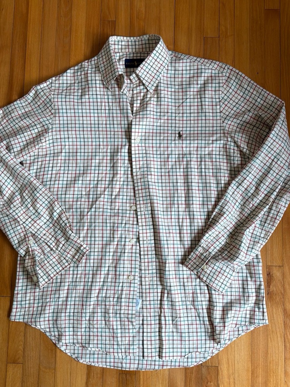 Ralph Lauren Men’s White Dress Shirt with Red & Green Plaid